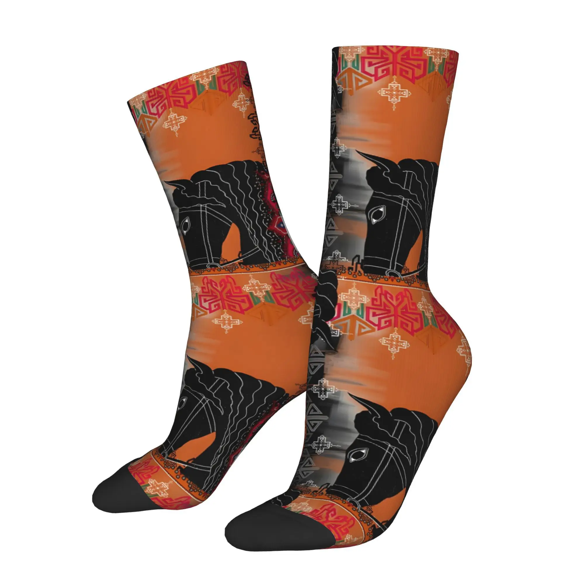 1pc Ethnic Patchwork Pattern Horse Printed Men's Socks  Novelty Hip Hop Harajuku Pattern Crew Sock Casual Gift