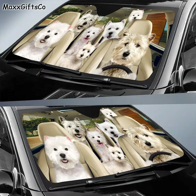 West Highland White Terrier Car Sun Shade, Dogs Windshield, Dogs Family Sunshade, Dogs Car Accessories, Car Decoration, Gift For