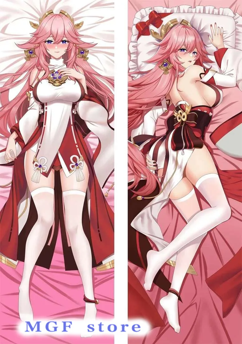 أنيمي جينشين تأثير Inazuma Yae Miko Dakimakura كيس وسادة Otaku Waifu Peakin كامل الجسم 50*160 سنتيمتر رمي المخدة تأثيري هدية
