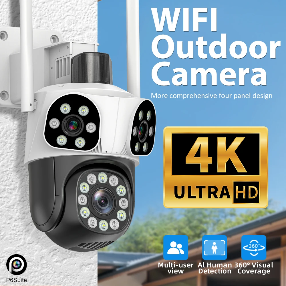 

6K 12MP WiFi Camera Outdoor 10x Zoom Triple Lens Triple Screen Security Mobile Body Detection Outdoor IP CCTV Survalance