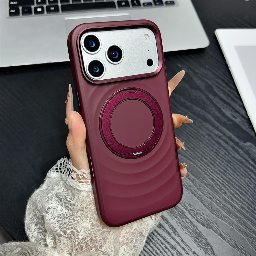 Luxury Water Ripples 360 Rotating Bracket for Magsafe For iPhone 18 Pro Max 18pro 17 Pro Frosted Hard Shockproof PC Holder Cover