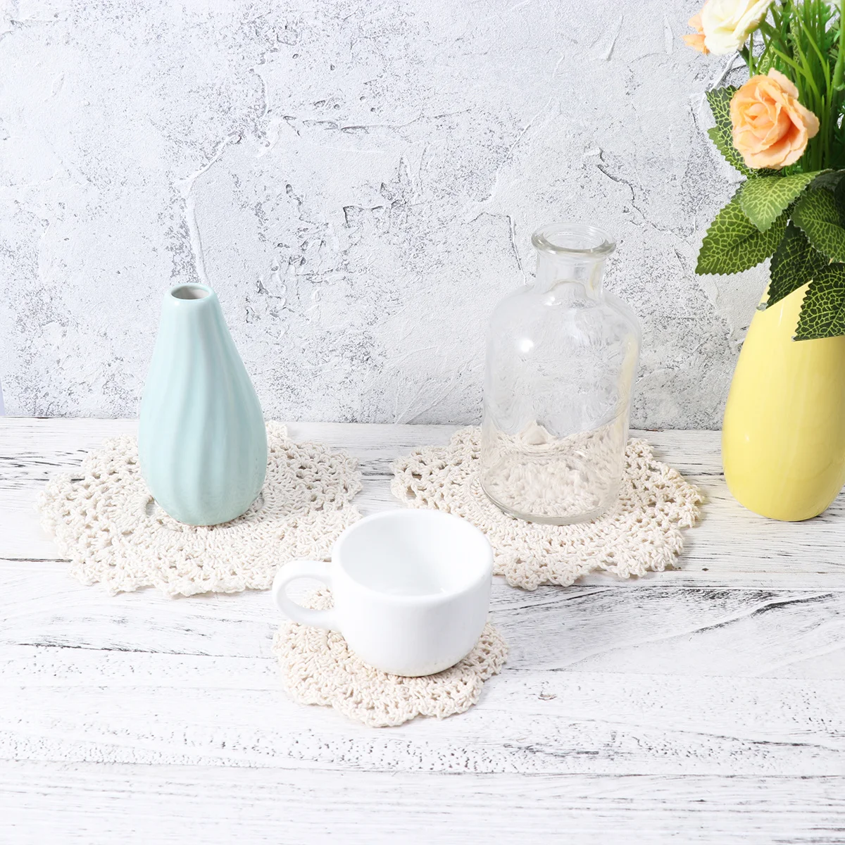 

10Pcs Handmade Lace Drink Coaster Crochet Flower Hollow Skidproof Pad Table Protection Drink Coaster Anti Pad