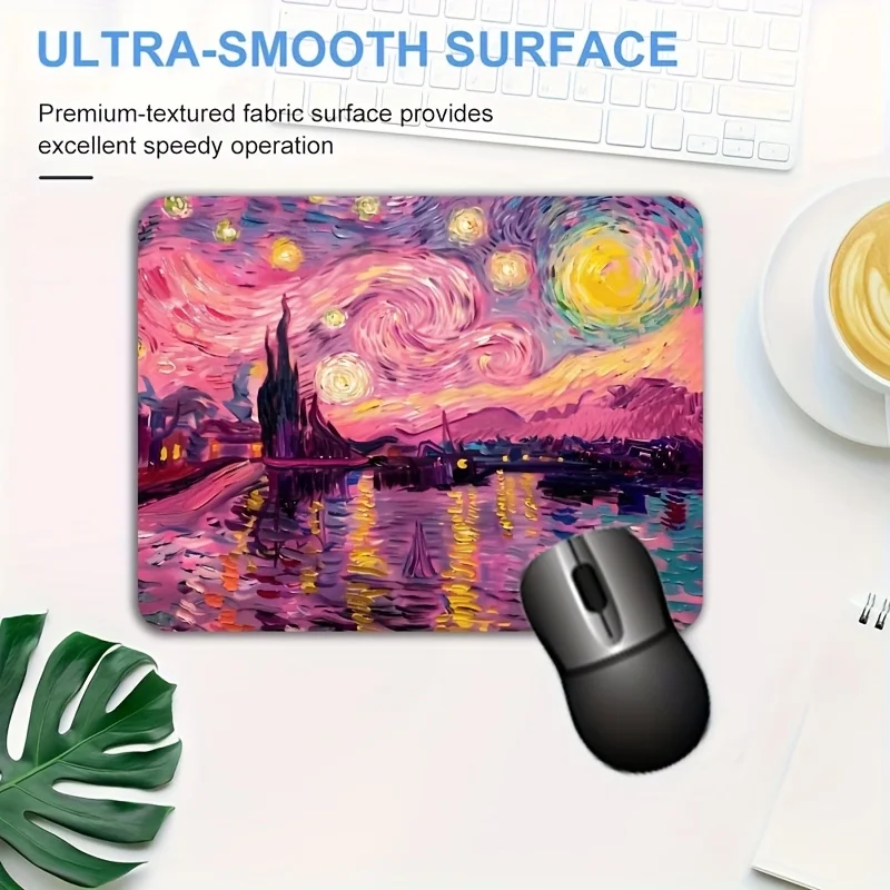 Brand Abstract Pink Starry Sky Oil Painting Mouse Pad Non-Slip Rubber Base Office Keyboard Portable Gaming Accessory