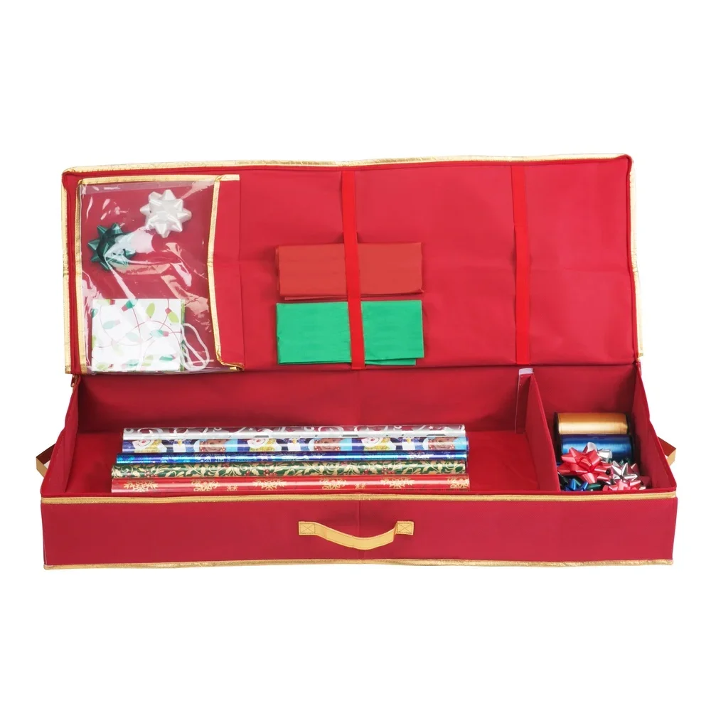 

Christmas Wrapping Paper Storage Box Organizer with Zipper Dustproof Holiday Crafts Container Bows Ribbons Accessories