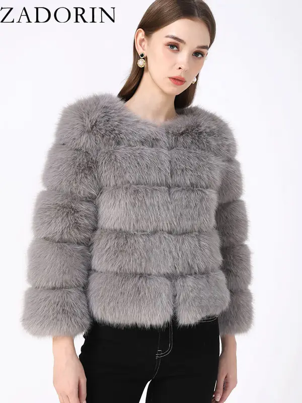 ZADORIN S-6XL Mink Coat Winter Black White Faux Fur Coat Woman Elegant Fluffy Faux Fur Jacket Top Short Fur Coats Woman Clothing - Image 3