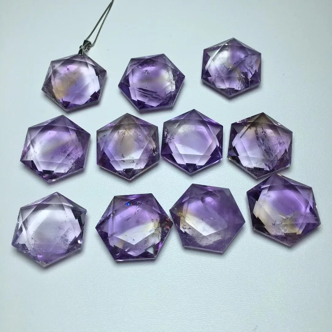 1 Pc Natural Amethyst Citrine Ametrine Hexagram Necklace Pendant 925 Sterling Silver 20-25MM Reiki Healing Stone Jewelry Gift