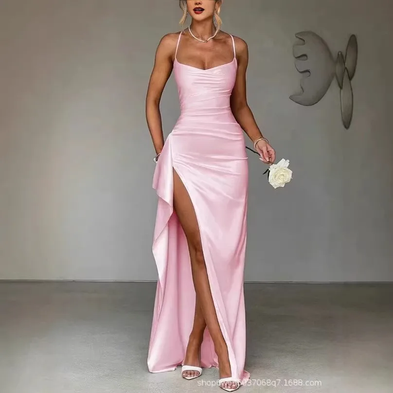 Off Shoulder a Line Dress Slim Fit Commuter Chic with Mid Waist Summer Spaghetti Strap Pullover Elegant Party Dress for Women