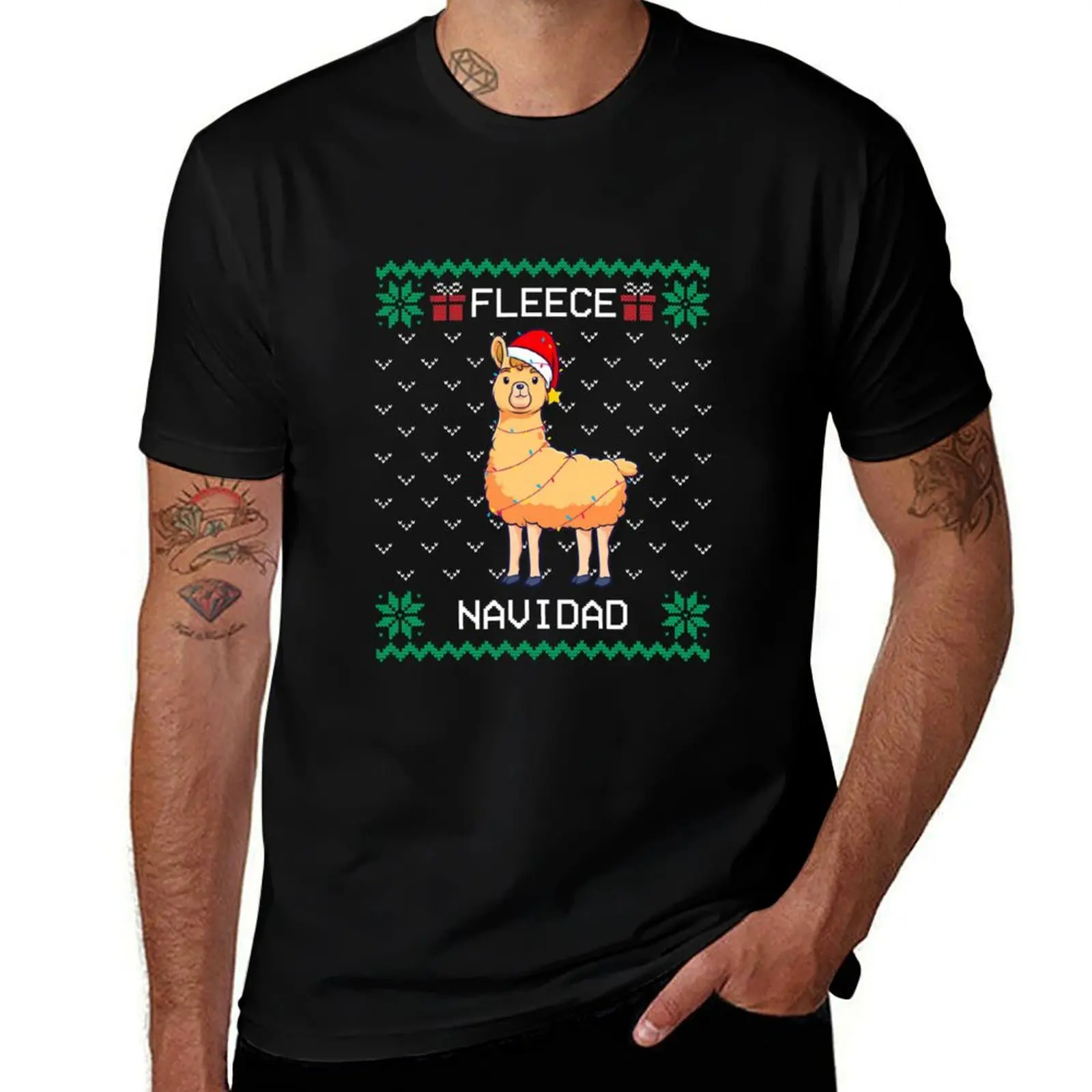 Fleece Navidad, Feliz, Llama Ugly Christmas T-Shirt Plus Size Outdoor Casual Top