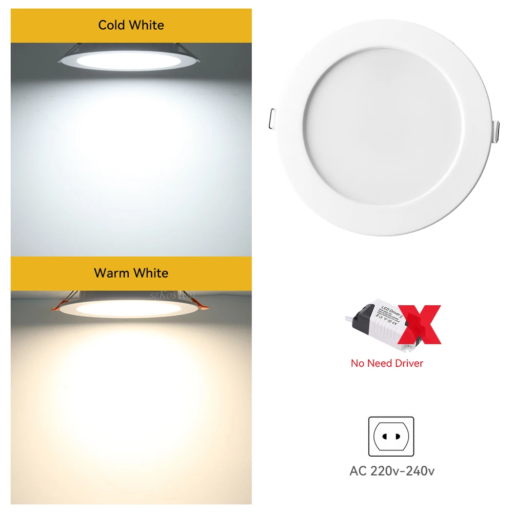 LED typu Downlight wbudowana lampa sufitowa zimny, ciepły biały reflektor AC 180V-265V wewnętrzne światła Led do sypialni w salonie kuchennym