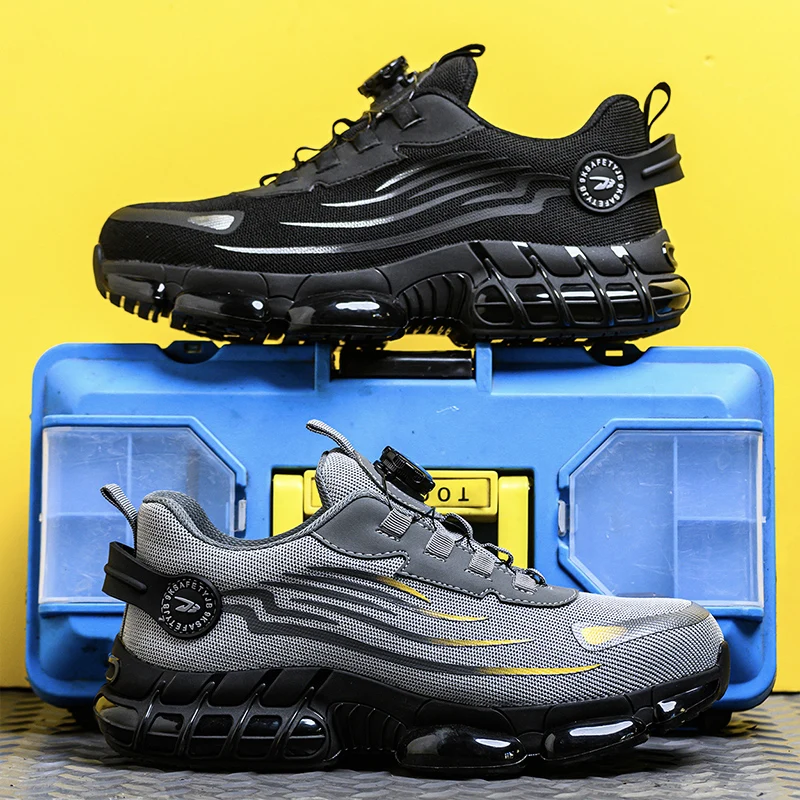 الدورية زر أحذية أمان جديدة الرجال مكافحة سحق مكافحة ثقب أحذية عمل موضة الرجال أحذية رياضية الأمن أحذية واقية الرجال