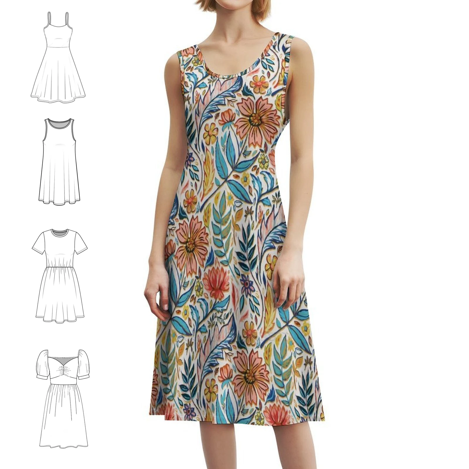 فستان حفلات أنيق للنساء من Art Nouveau مزين بالزهور على شكل حرف a مع خيارات قصيرة/طويلة/بدون أكمام من Nouveau Floral