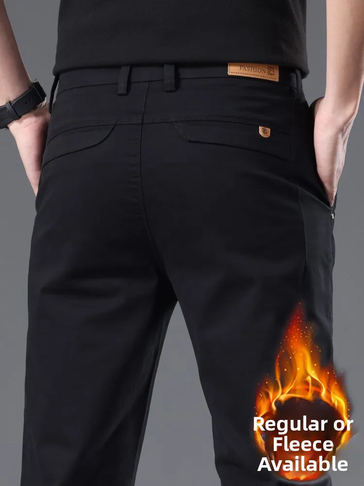 

Мужские повседневные брюки из высококачественного чистого хлопка, черные, прямого кроя, деловые, зауженные, длинные, новые, легкие, на флисовой подкладке