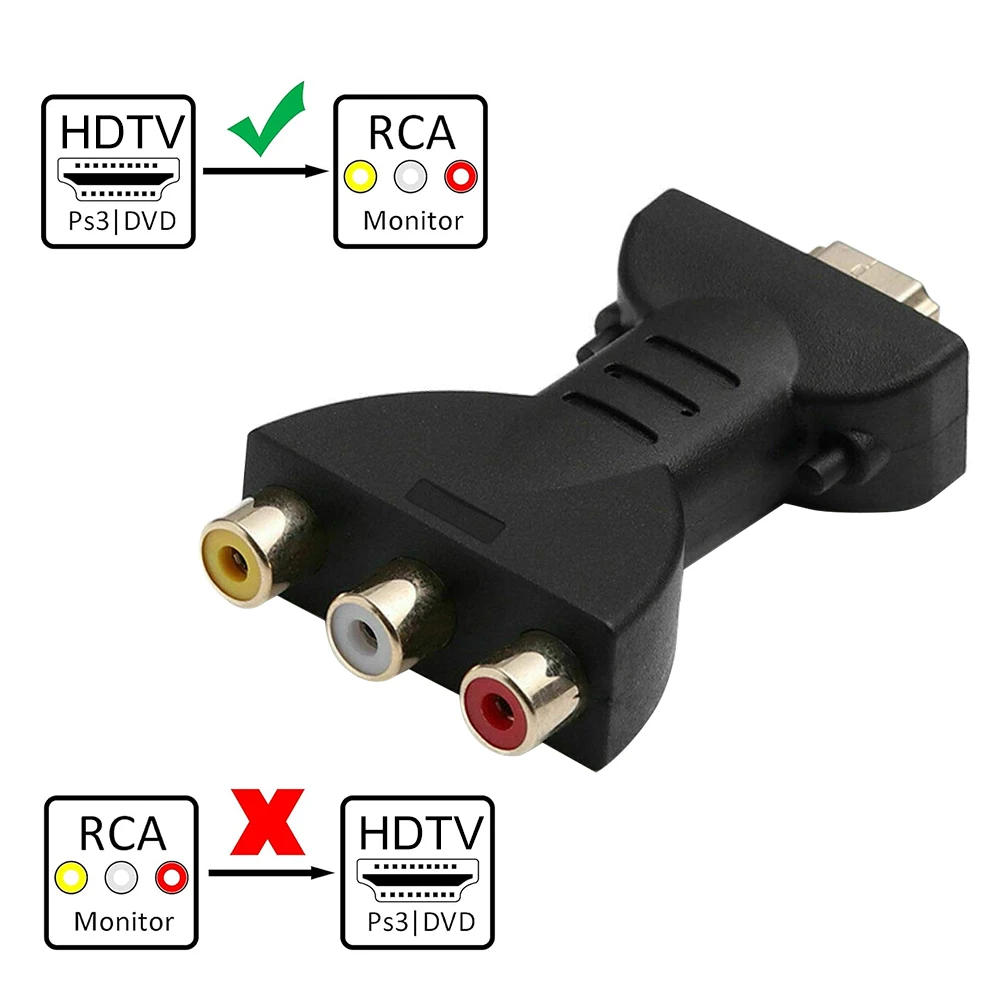 HDMI Male to 3 RCA Female Adapter, Composite AV Converter for TV HDTV DVD Projector Home Theater, Uni-Directional