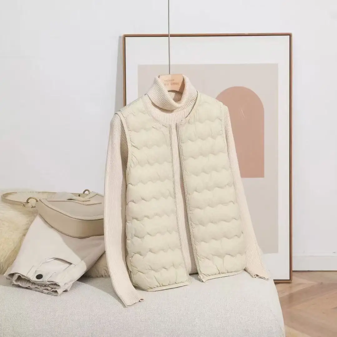 سترة نسائية جديدة لعام 2025 خفيفة الوزن بدون أكمام سترة مموجة بدون رقبة ووسادة كتف وبطانة داخلية من نسيج النايلون قصيرة... #4