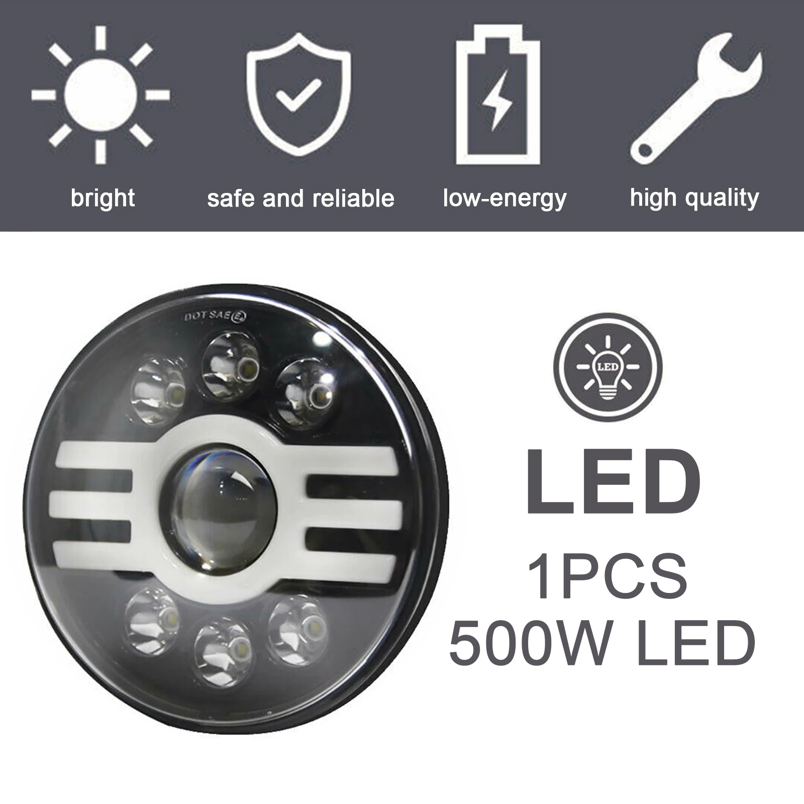 سيارة LED ضوء مستدير 7in قطر 500 واط 6 الخرز سبائك الألومنيوم جولة LED سيارة ضوء سيارة LED ضوء دائري جولة LED سيارة الخفيفة