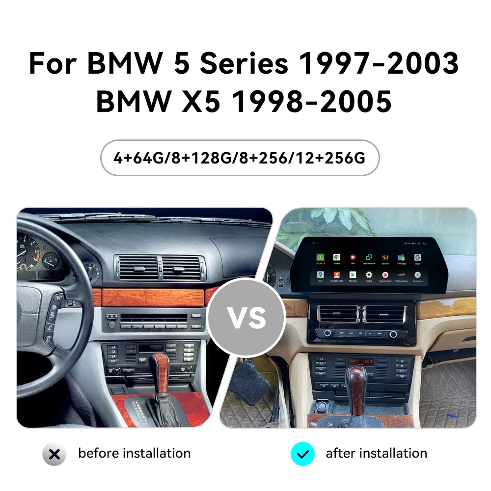 12.3 Inch HD Capacitive Touchscreen GPS Navigation Carplay Car Radio For BMW 5 Series/X5 E39 Premium Car Upgrade Android 14