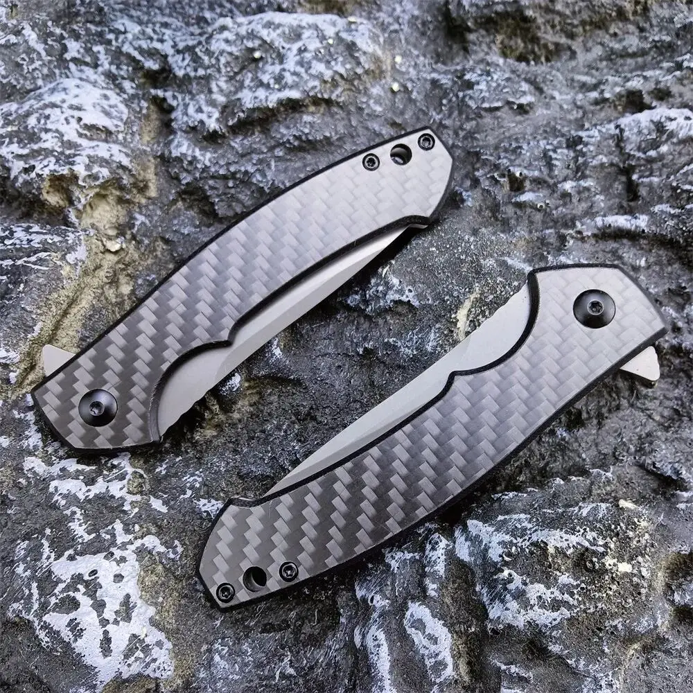 Folding Knife 440C Stainless Steel Blade Carbon Fiber Handle Outdoor Camping Fishing Portable Knife Pocket Clip Men 0450