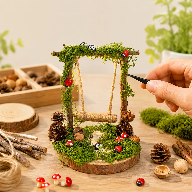DIY Nut Shell Diorama Kit With LED Lamp, Mini Forest Cottage Micro Landscape Handmade Craft Material Set for Desktop Decoration