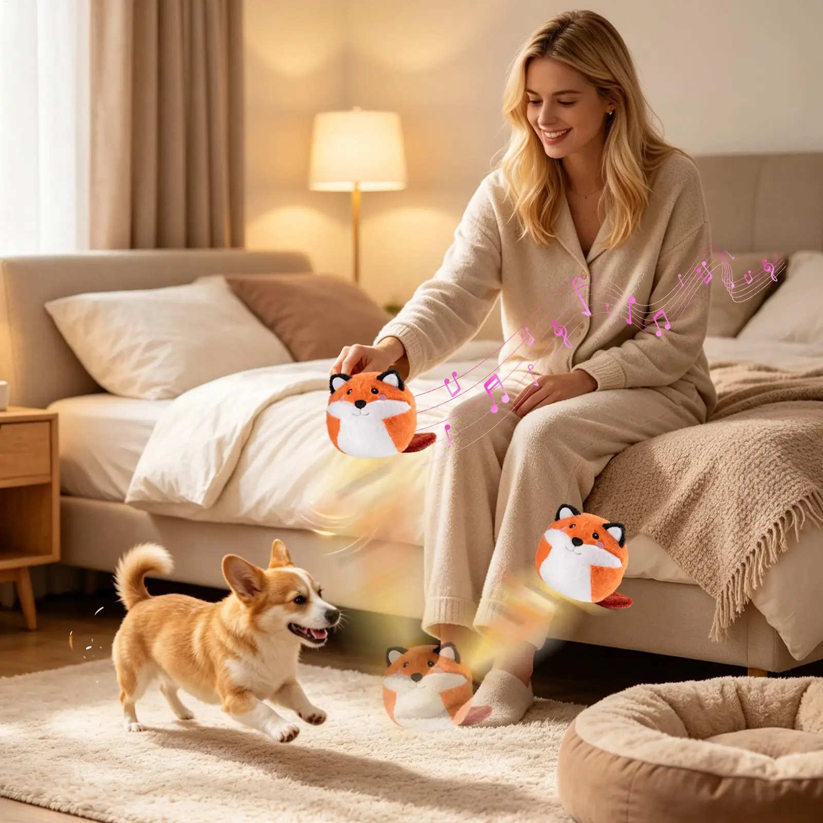 Interactive Bouncing Dog Ball Plush Electric Cat Toys With Music Bouncing Ball Cat Toy For Pet Parents Trainers Animal Lovers