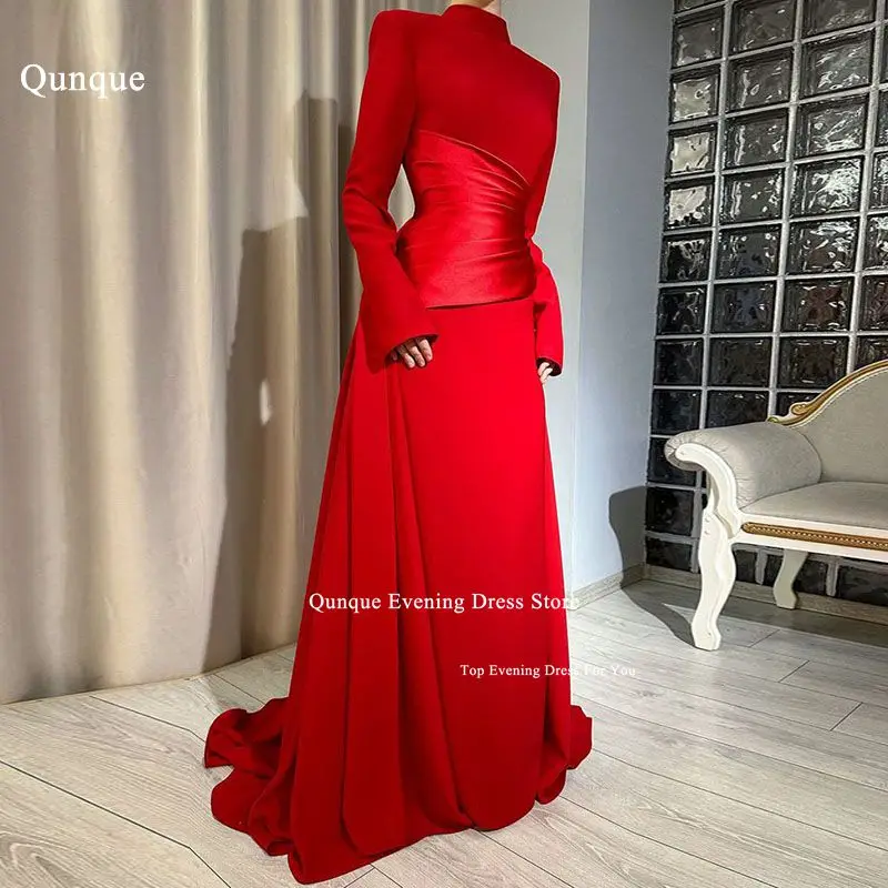 

Qunque Long Sleeves Mermaid Evening Dresses Robes De Soirée Customized Satin Dubai Saudi Arabia Women Formal Party Evening Gowns