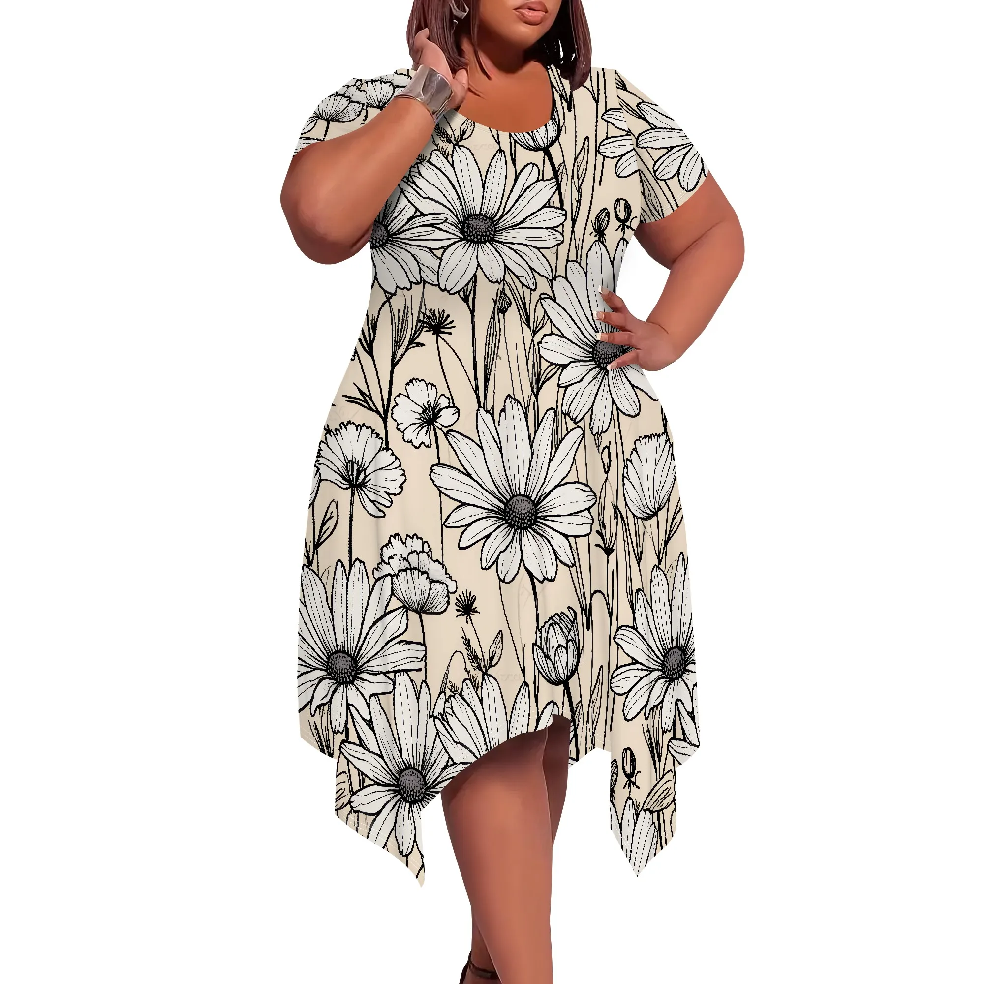 

Women's Summer Tie Dye Boho Floral Print Dresses Casual Loose Pocket Short Sleeve Beach Club T Shirt Plus Size Midi Sun Dress