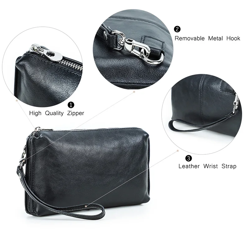 CONTACT'S RFID حقيبة يد جلدية أصلية الرجال الرجعية المحمولة جودة 6 فتحات بطاقة الهاتف حقيبة صغيرة السفر الأعمال العمل المحفظة