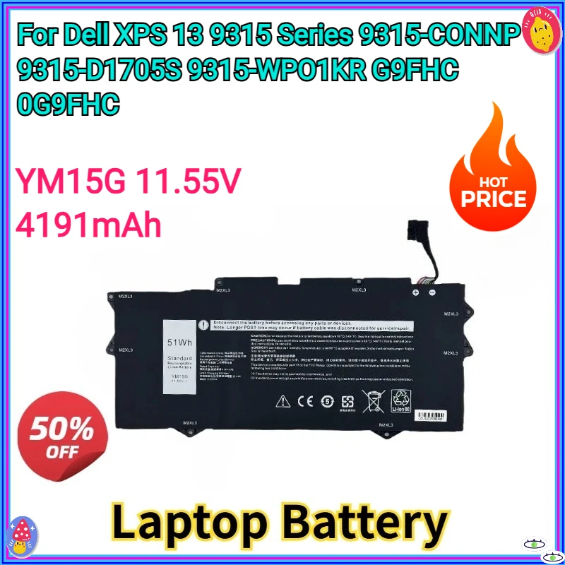 

Новый сменный аккумулятор для ноутбука 4191 мАч YM15G для Dell XPS 13 серии 9315 9315-C0NNP 9315-D1705S 9315-WP01KR G9FHC 0G9FHC 0W6D4H