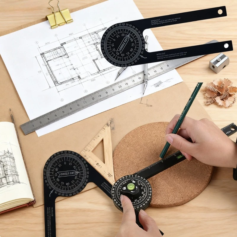 360° Aluminum Alloy Protractor Angle Ruler Precision Scale Strong Durable for Composition Architectural Design Pattern Creation