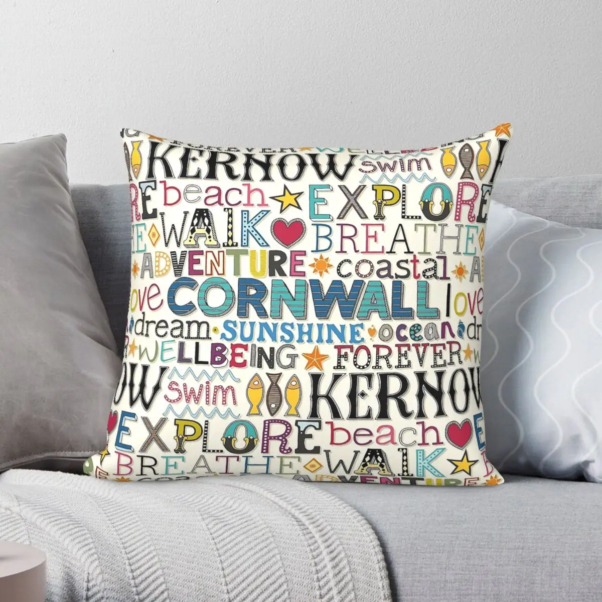 Cornwall Typography Pillowcase Polyester Linen Velvet Creative Zip Decorative Pillow Case Bed Cushion Cover 45x45
