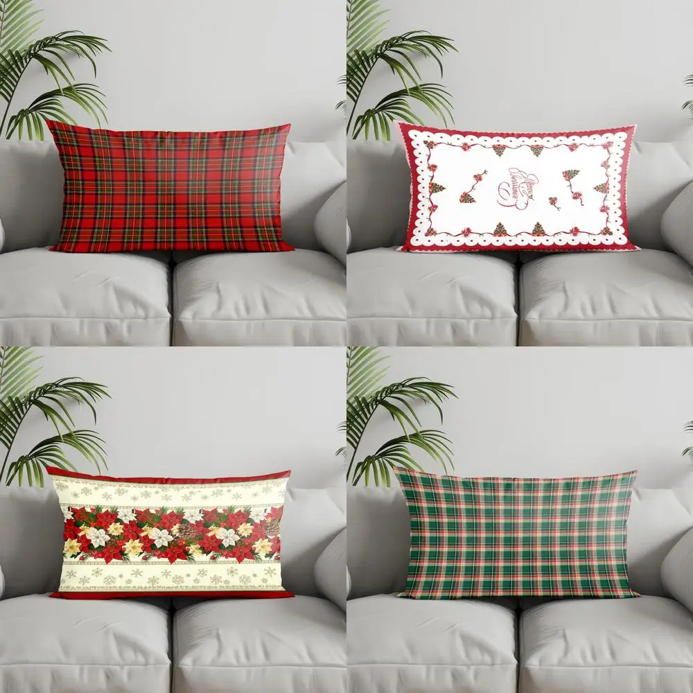 Home Decor Red Plaid Pattern Rectangle Pillow Suitable For Sofa Bedroom Car Pillow Cover Cushion Rectangular Back Cushion