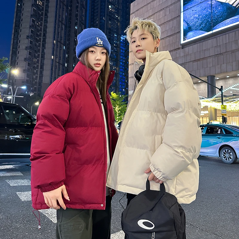 

Winter Couple Bread Jacket Loose Plus Size Fashionable Stand Up Collar Windproof Warm Coat Lined Lamb Wool Comfortable Parkar