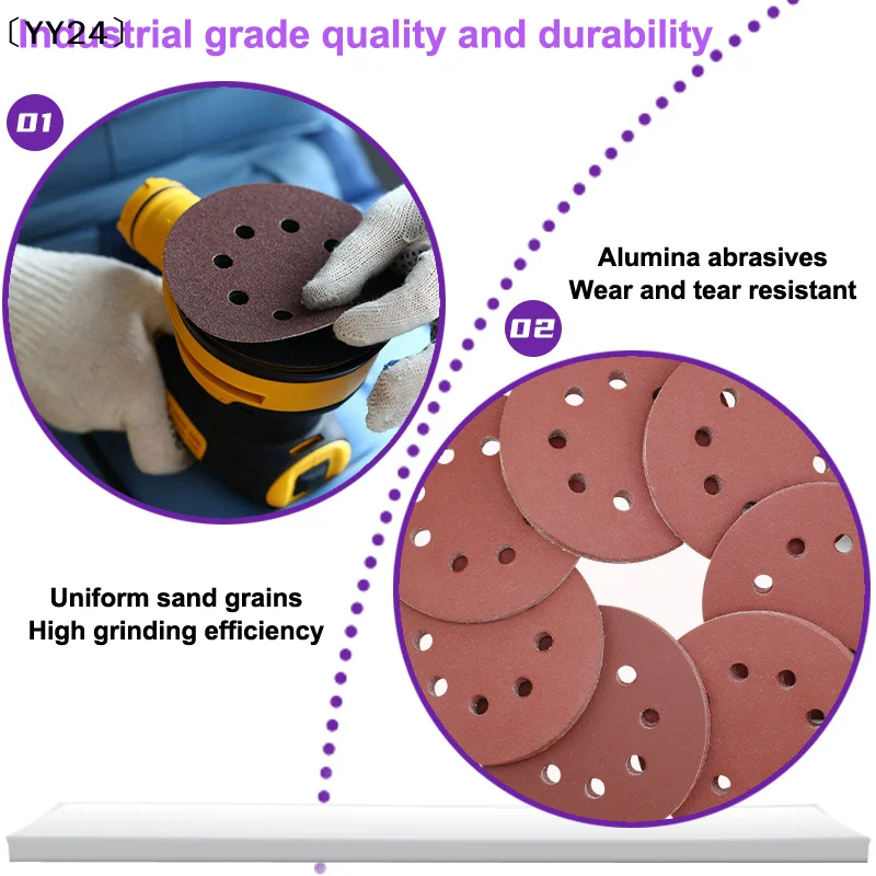 

10 шт. 5-дюймовые абразивные круги из оксида алюминия с 8 отверстиями, наждачная бумага, полировальные диски, абразивный инструмент для полировки〔YY24〕