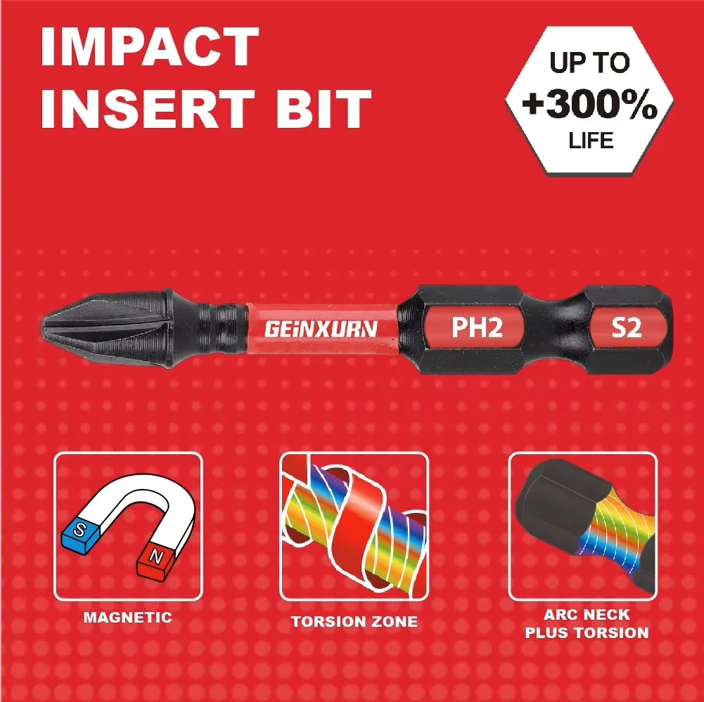 Geinxurn Impact Tough #2 Phillips 2 in. Insert Driver Bits, PH2 Power Screwdriver Bits Set,  Marine Boat Hardware