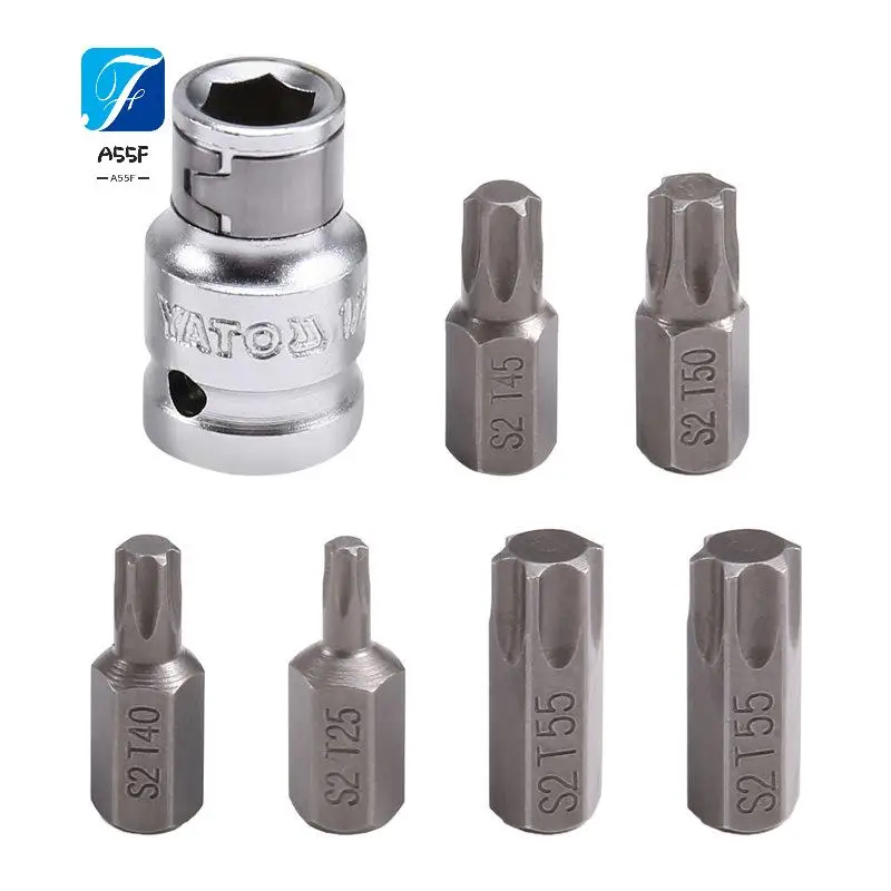 A55F-2024 Nuevo juego de 7 piezas de mangas de conversión de 1/2" a 3/8" (10 mm) para puntas de destornillador Torx, Hex, RIBE L30mm S2