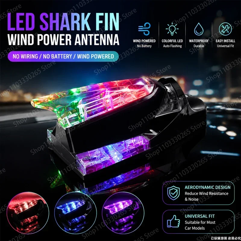 Universal Car Roof Car Truck Wind Powered LED Light Roof Light Fin Auto Safe Warning Lamp Colorful Flash Wind Antenna Lamp