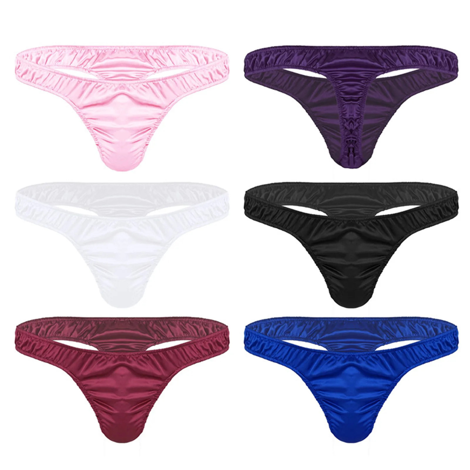 Suave Cetim Brilhante Ruffled Baixo Crescimento G-String Tanga Cueca para Homens, Cuecas Masculinas, Calcinhas Gay Sissy, Lingerie Sexy