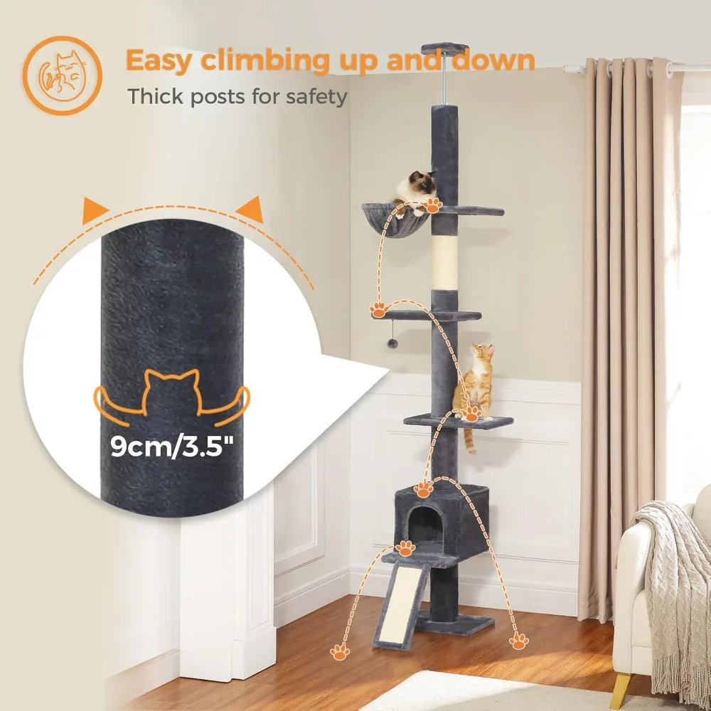 Adjustable Height 5-Level Cat Tower with Scratching Post and Top Perches for Spacious Play