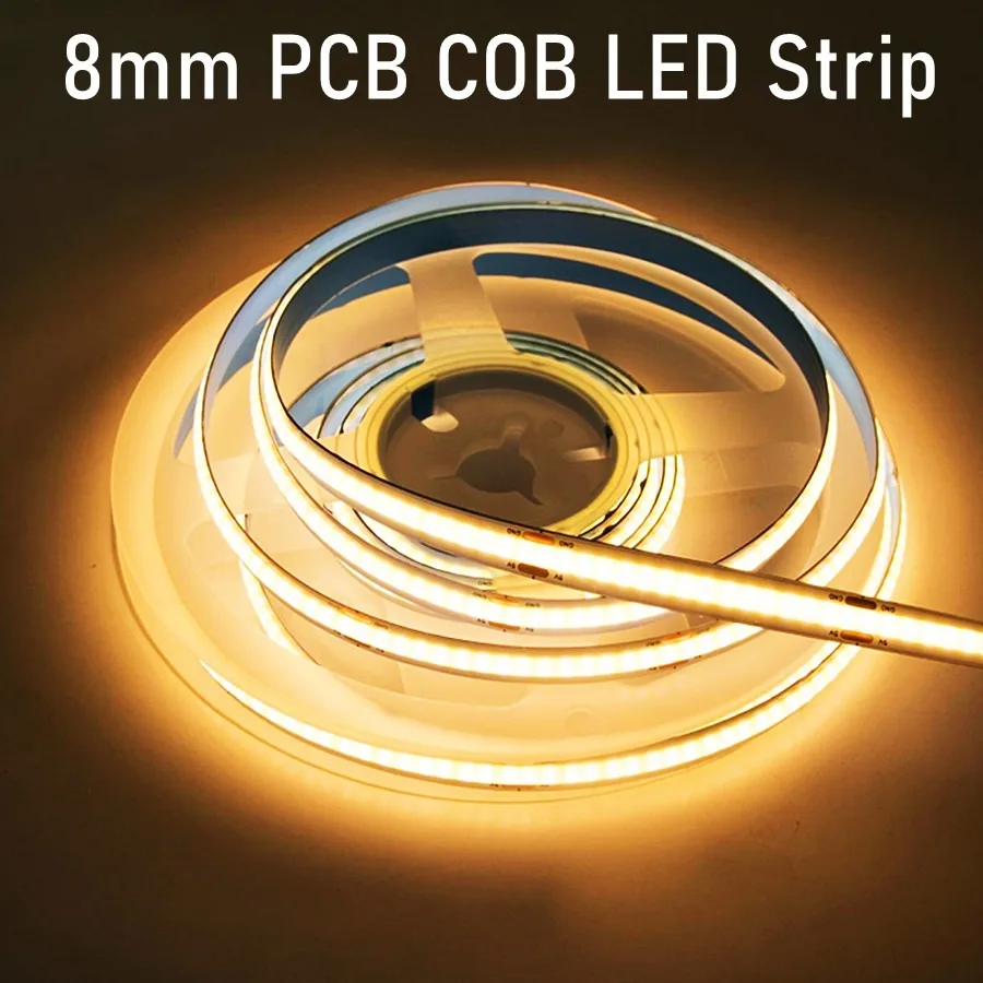 12V 24V COB LED şerit işık 320 480 LEDs Flex bant yüksek yoğunluklu lineer aydınlatma sıcak doğal beyaz 8mm PCB 0.5m 1m 2m 4m 5m 10m