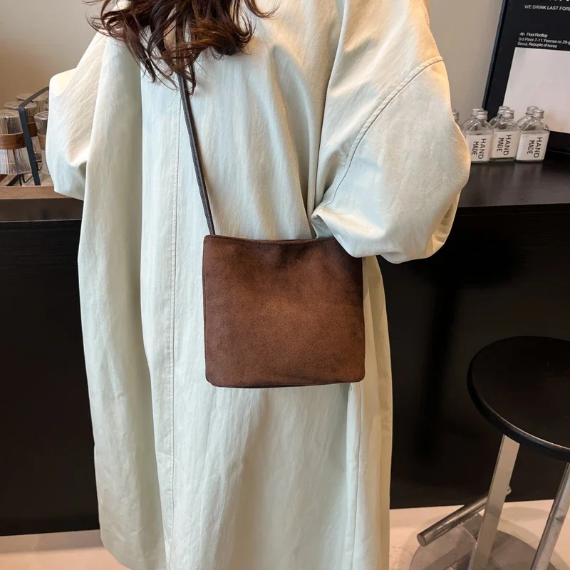 Retro Suede Hasp Sweet Shoulder Bags Sewing Thread Concise Women's Handbags 2025 High Quality Versatile Small Square Bag