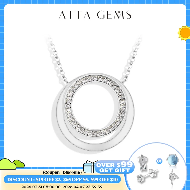 

ATTAGEMS Full Moissanite Necklace DVVS1 18K Gold Plated 925 Sterling Silver Double Circle Round Pendant Women Party Fine Jewelry