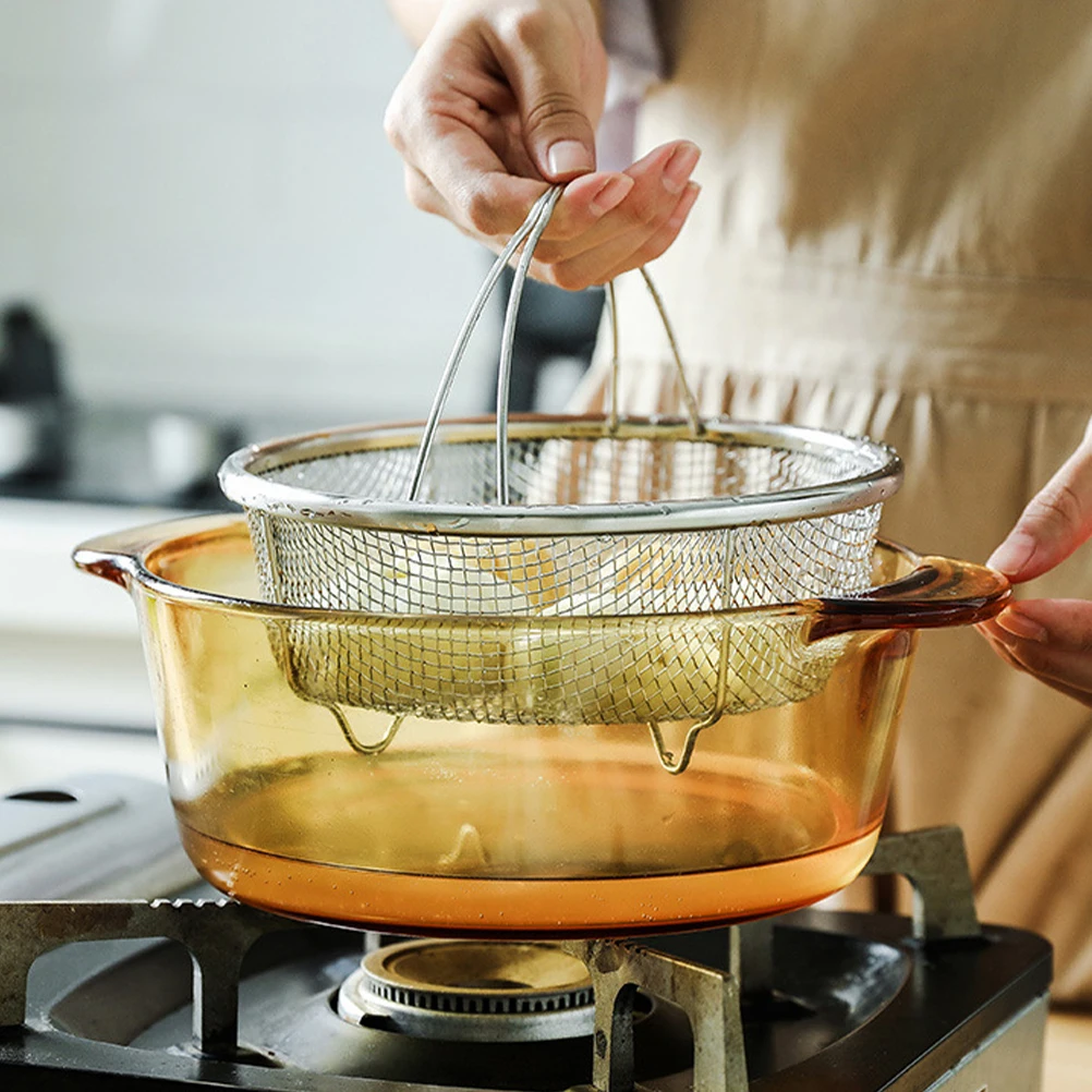 

2Pcs Stainless Steel Frying Basket Handle Kitchen Strainer Steam Fryer Food Basket Durable