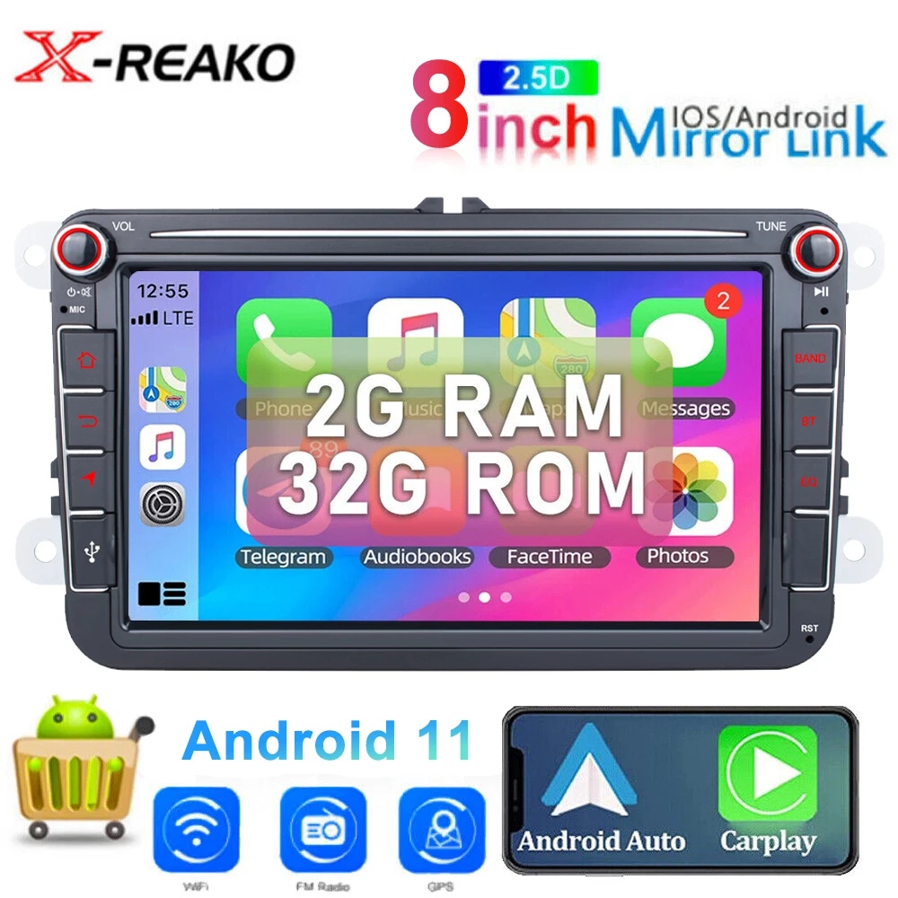 

REAKOSOUND Android 12 2 Din 8 inch Carplay GPS WIFI Car radio For VW / Volkswagen Skoda Octavia golf 5 6 Multimedia Video Player