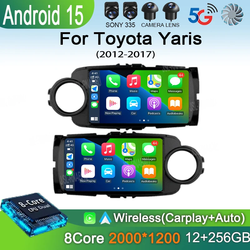راديو السيارة أندرويد 15 Carplay لتويوتا يارس 2012 2013 2014 2015 2016 2017 الملاحة لتحديد المواقع مشغل وسائط متعددة ستيريو واي فاي BT السيارات