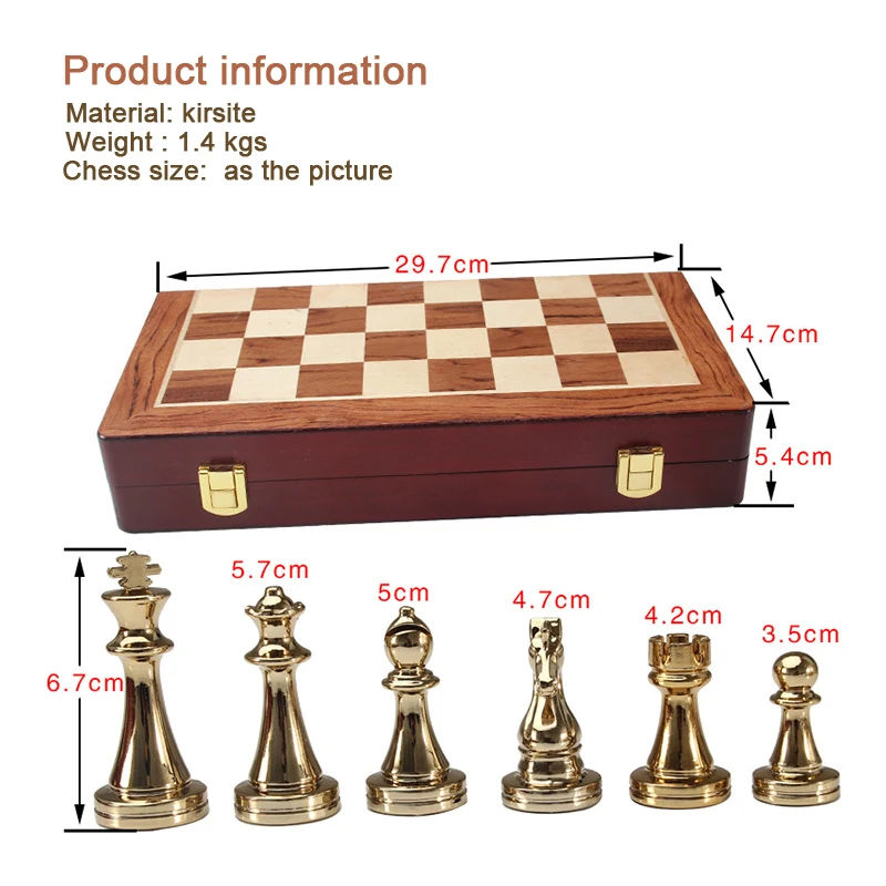 Metal Chess Set Chess Game King Height 67mm Chess Pieces Family Board Game Wooden Folding Chessboard Kirsite Chessmen