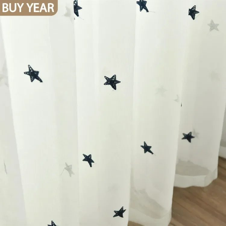 

New Style Curtains for Living Dining Room Bedroom Simple Small Star Window Screen Curtain Bed Finished Product Customization