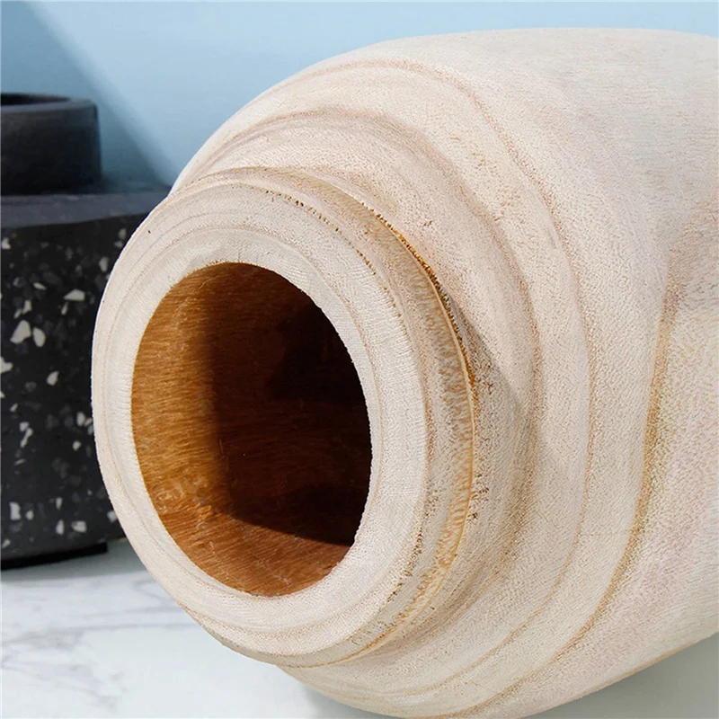 AAAF 5X Wooden Vase Decoration Living Room Table Solid Wood Ware Flower Bottle Ornament Home Decoration