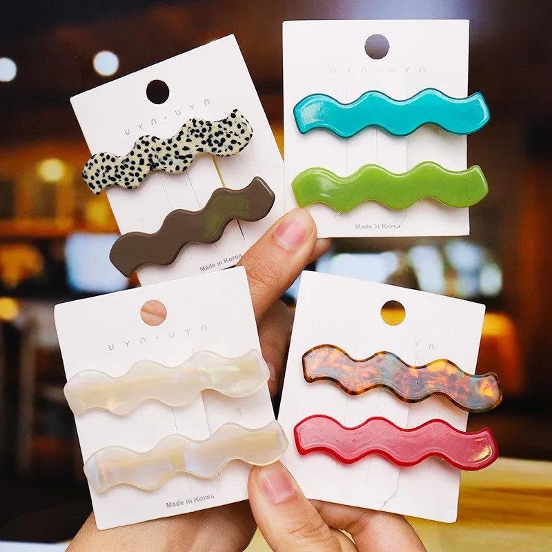 3pcs/Set Colourful Wave Shape Hair Clip Fashiona Leopard Print Hair Accessories Hollow Out Paillette Hair Pin