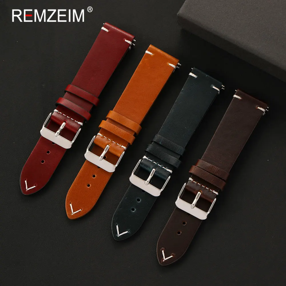 Vintage Weiches Ölwachs-Echtleder Uhrenarmband für Herren mit Schnellverschluss 18mm 19mm 20mm 21mm 22mm Handgelenksriemen