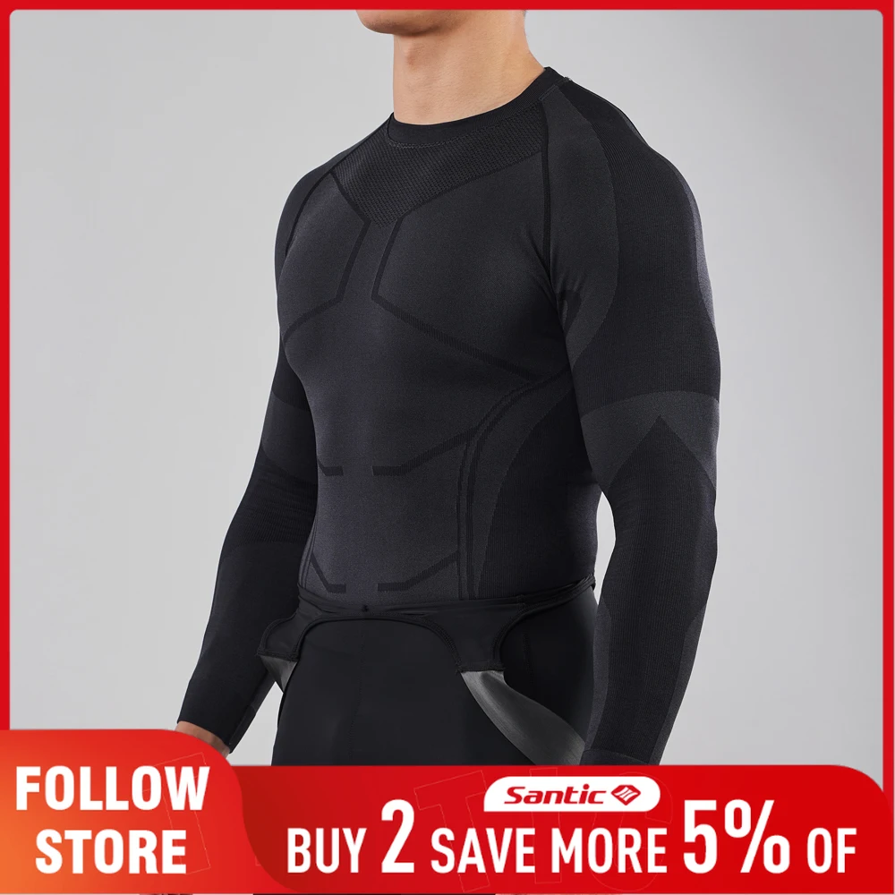 Santic Mens Seamless Cycling Underwear Quick Dry Gym Sports Base Layer Winter Outdoor Thermal MTB Road Riding Long Sleeve Jersey
