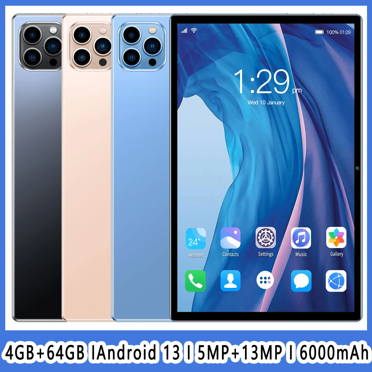 Novo tablet de 10,1 polegadas da loja Octa core câmeras duplas, telefone SIM duplo, 4 GB RAM 64 GBROM WiFi Bluetooth, versão global, Android 13